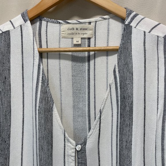 Cloth & Stone (Anthropologie) Waist Tie Blouse - White/Black, M - Picture 6 of 7